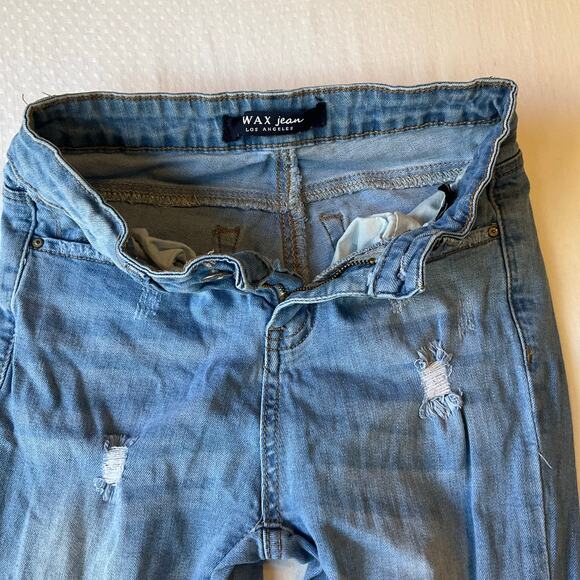 Max Jean Los Angeles Women Skinny Jeans size 0 Blue Ripped Mid Rise - Picture 2 of 13
